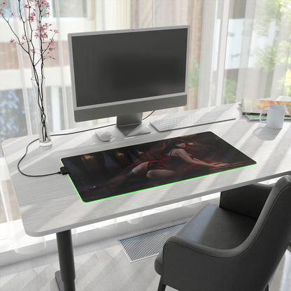 Spy x Family Mouse Pad, Yor Forger LED RGB Desk Mat, Gift for Gamer, Anime Room Decor — sleek RGB desk mat with Yor Forger artwork on modern white gaming desk