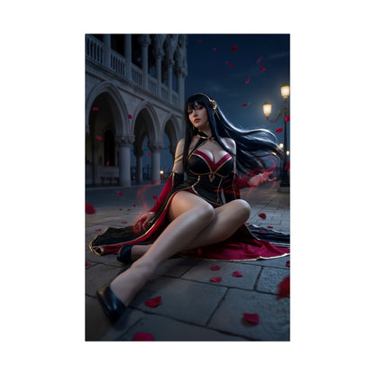 Yor Forger Poster / Yor Forger Wall Art / Yor Forger Art Print / Spy x Family Poster — elegant assassin Yor seated at night with rose petals
