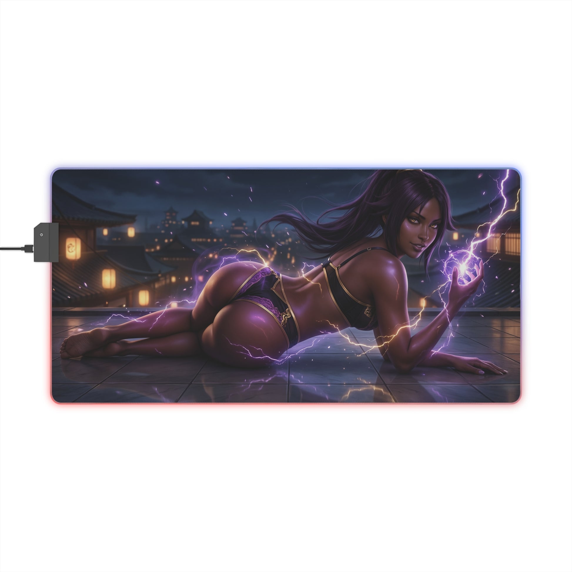 Bleach Mouse Pad, Yoruichi LED RGB Desk Mat, Gift for Gamer, Anime Room Decor - Yoruichi lightning pose on RGB gaming desk mat