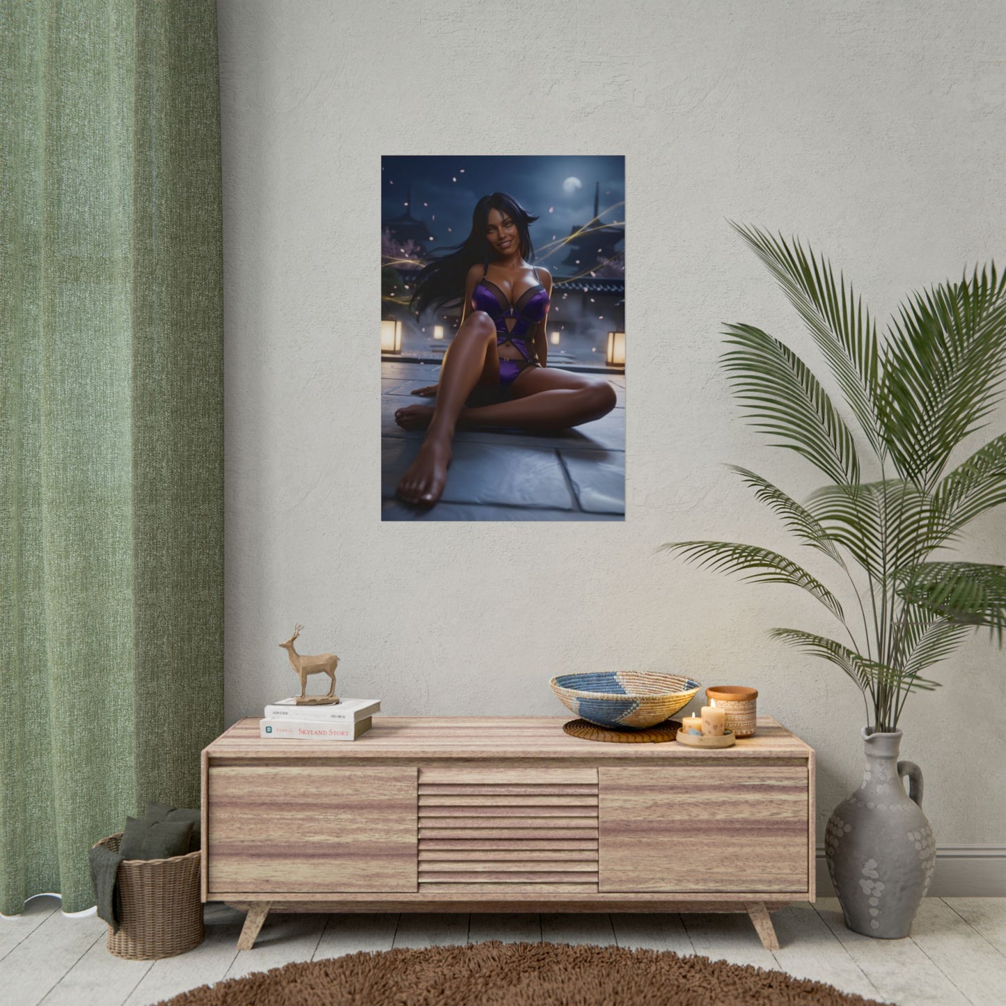 Yoruichi Shihoin Poster / Yoruichi Shihōin Wall Art / Yoruichi Shihōin Art Print / Bleach Poster - confident Yoruichi seated in moonlit scene
