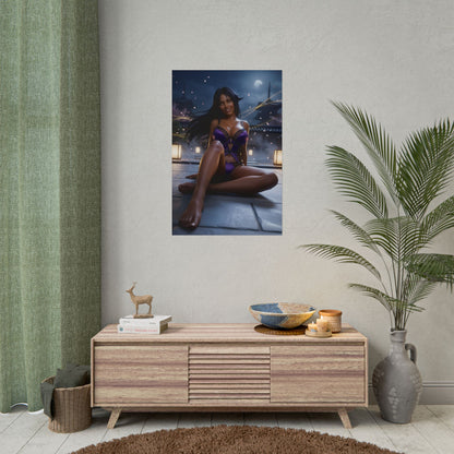 Yoruichi Shihoin Poster / Yoruichi Shihōin Wall Art / Yoruichi Shihōin Art Print / Bleach Poster - confident Yoruichi seated in moonlit scene