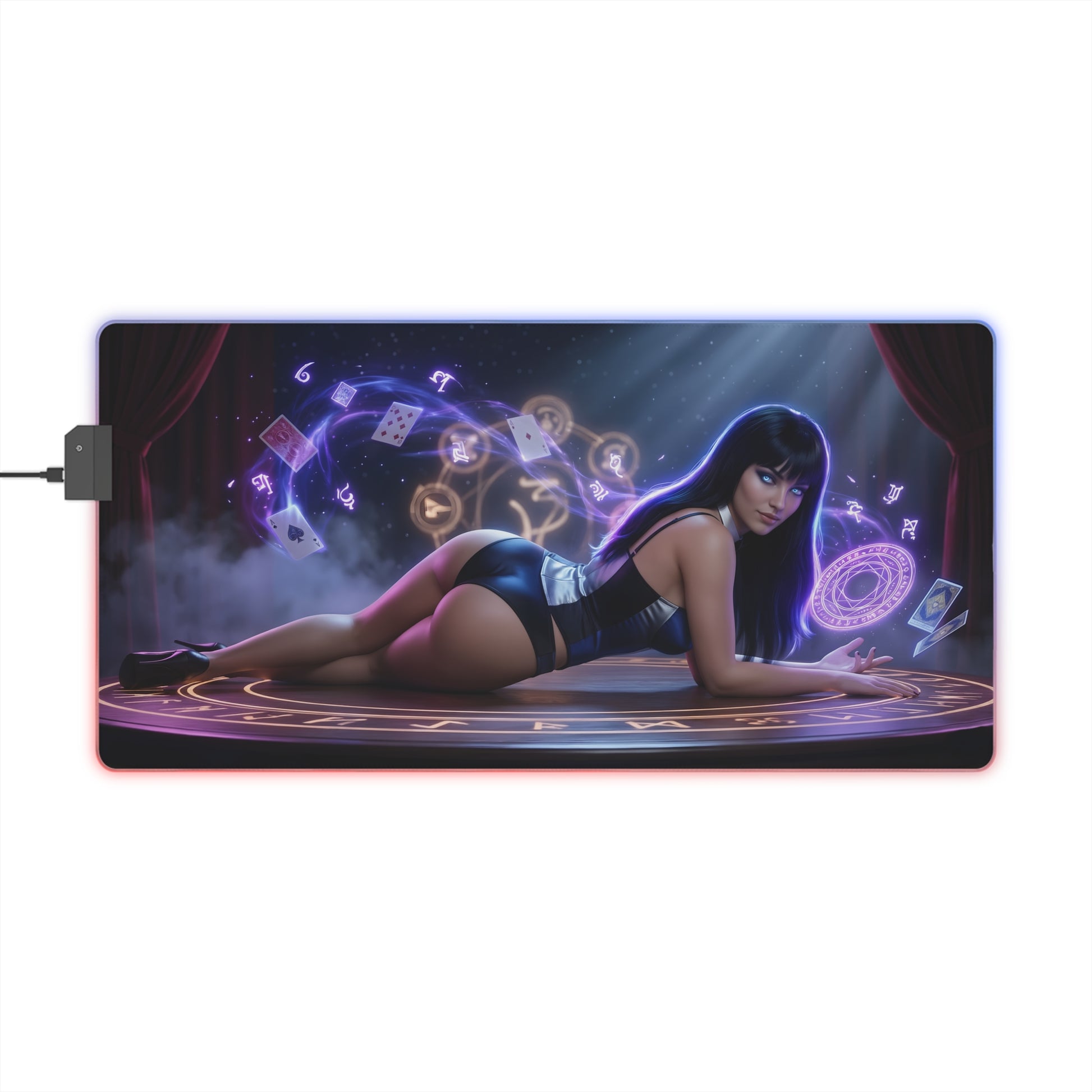 Zatanna RGB Mouse Pad – DC Comics Illuminated Desk Mat, Magic Gamer Setup featuring reclining Zatanna artwork with RGB edge lighting and anti-slip base