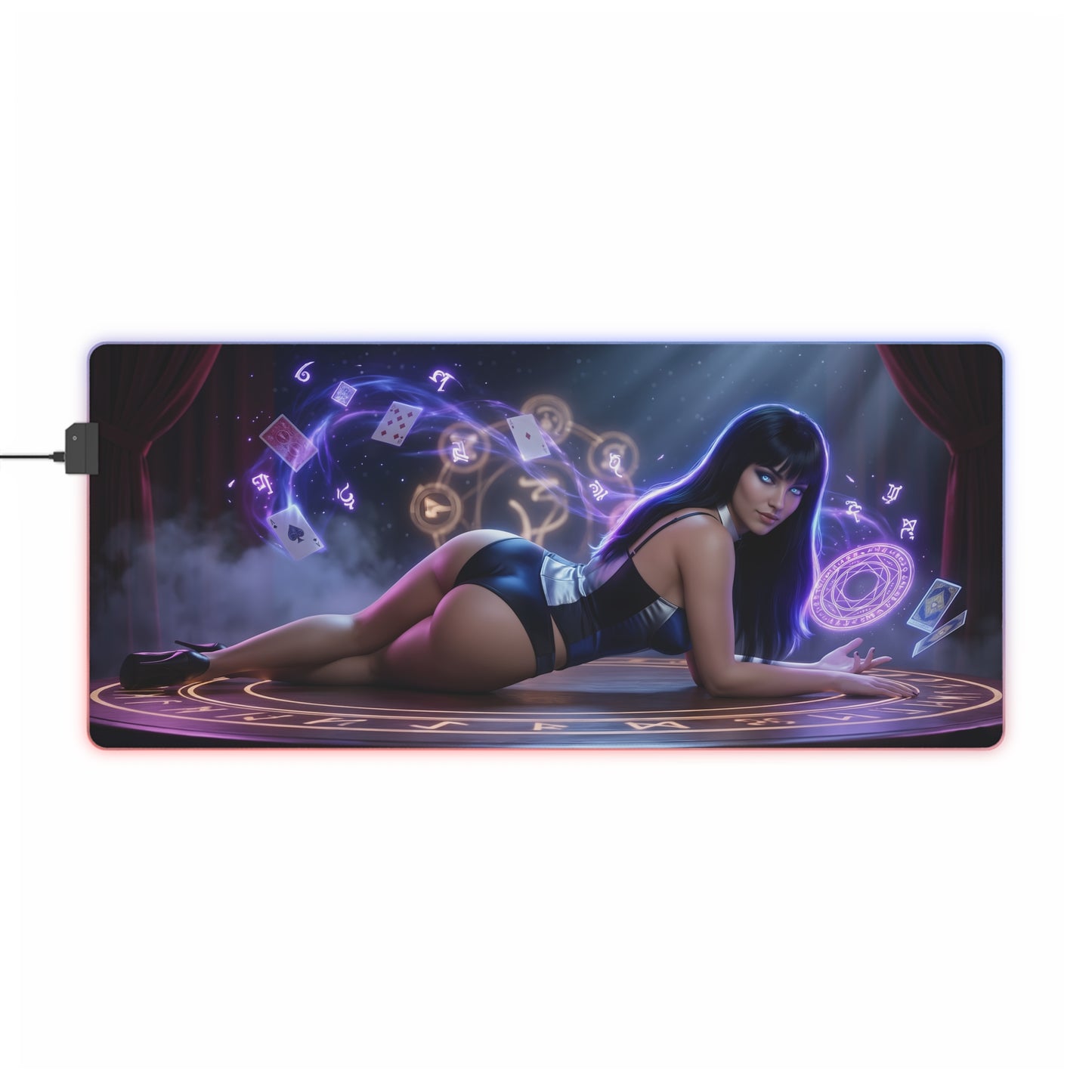 Zatanna RGB Mouse Pad – DC Comics Illuminated Desk Mat, Magic Gamer Setup with reclining Zatanna artwork, RGB edge lighting, extended desk mat